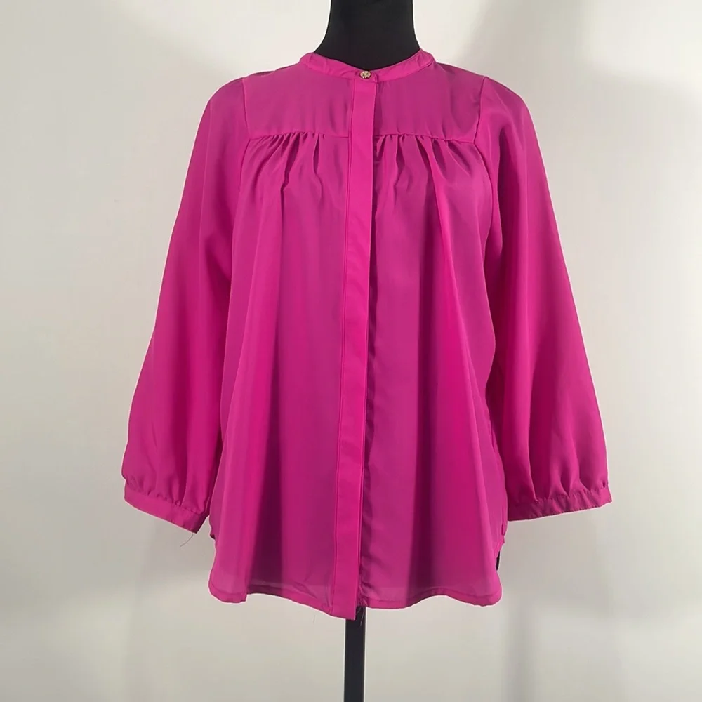 Gianni Binni Hot Pink Button down flowy blouse,pleated front and back,Large - Picture 11 of 11